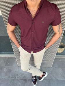 Giovanni Mannelli Slim Fit Short Sleeve Burgundy Tees