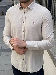 Bojoni Montebello Slim Fit High Quality Foldable Sleeve Beige Shirt