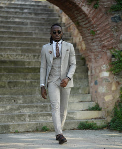 Thread Slim Fit Beige  Suit