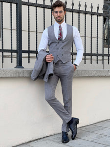 Bojoni Astoria Slim Fit Patterned Pointed Collared Gray Suit