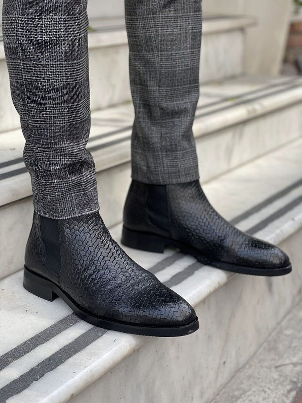 Lance Black Woven Leather Chelsea Boots-baagr.myshopify.com-shoes2-BOJONI