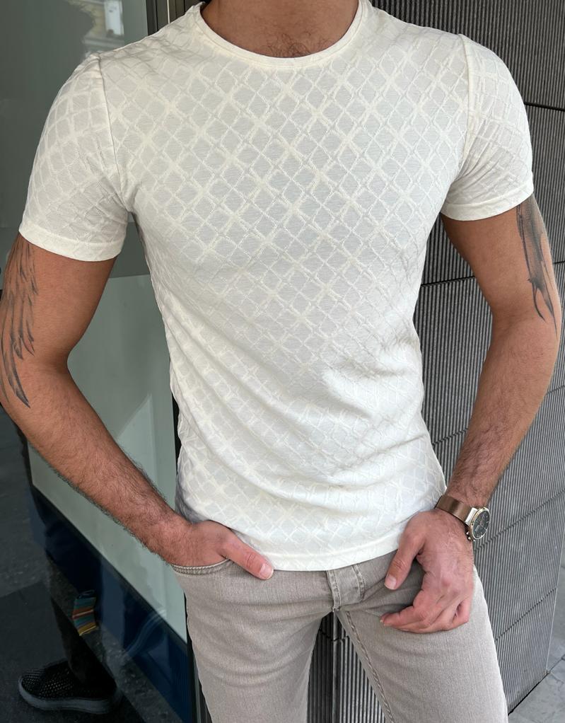 Benson Slim Fit Cream Printed Tees