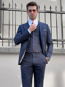 Louis Slim Fit Plaid Navy Business Suit