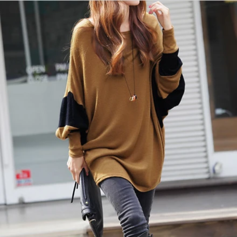 Womens Two Tone Batwing Casual Top