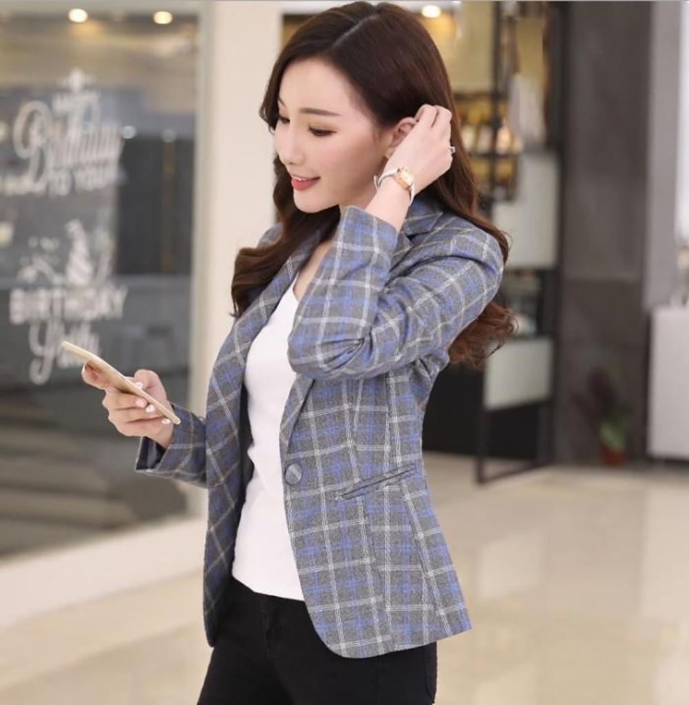 Womens One Button Plaid Blazer