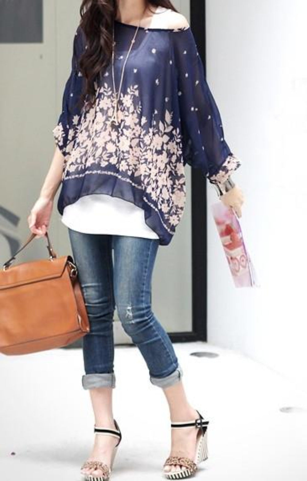 Womens Navy Floral Top