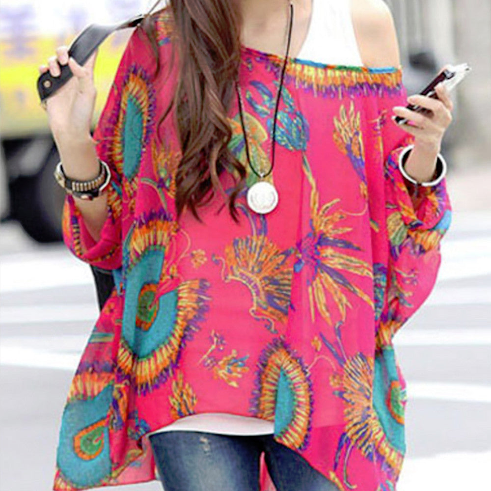 Womens Chiffon Pink Tropical  Over Top