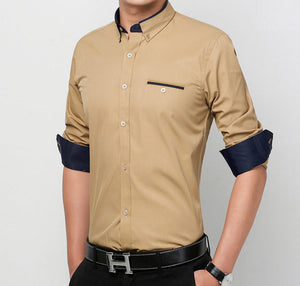 Mens Button Down Shirt with Double Collar