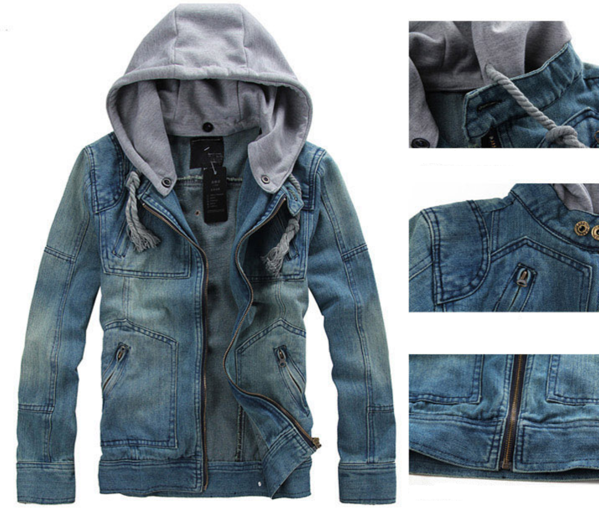 Mens Denim Jacket with Removable Hood