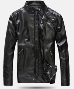Mens Stand Collar Faux Leather Jacket