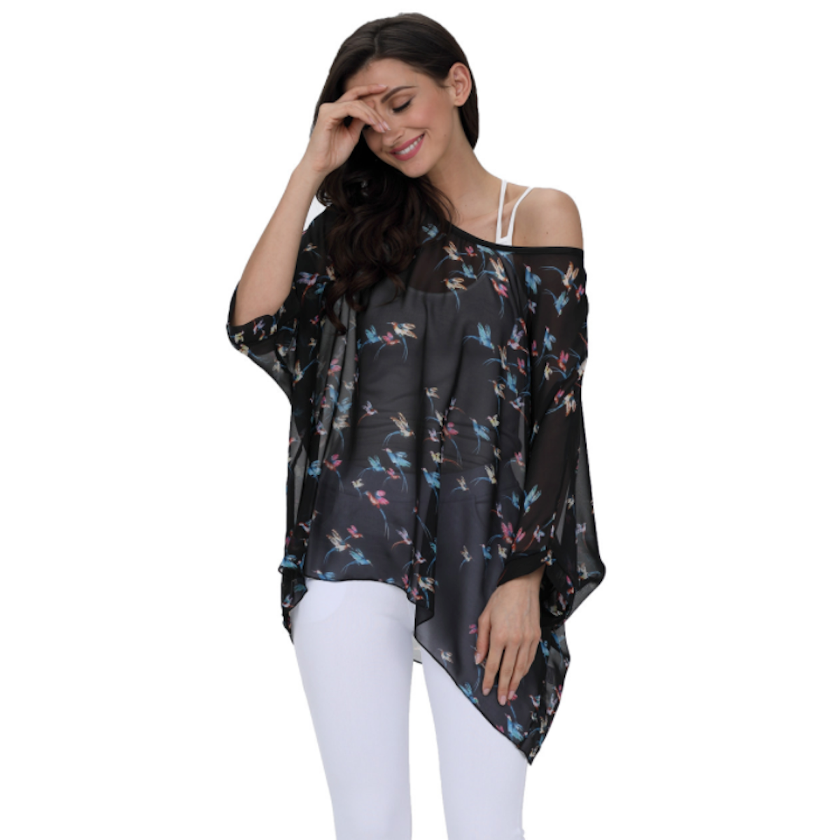 Womens Bird Print Chiffon Top