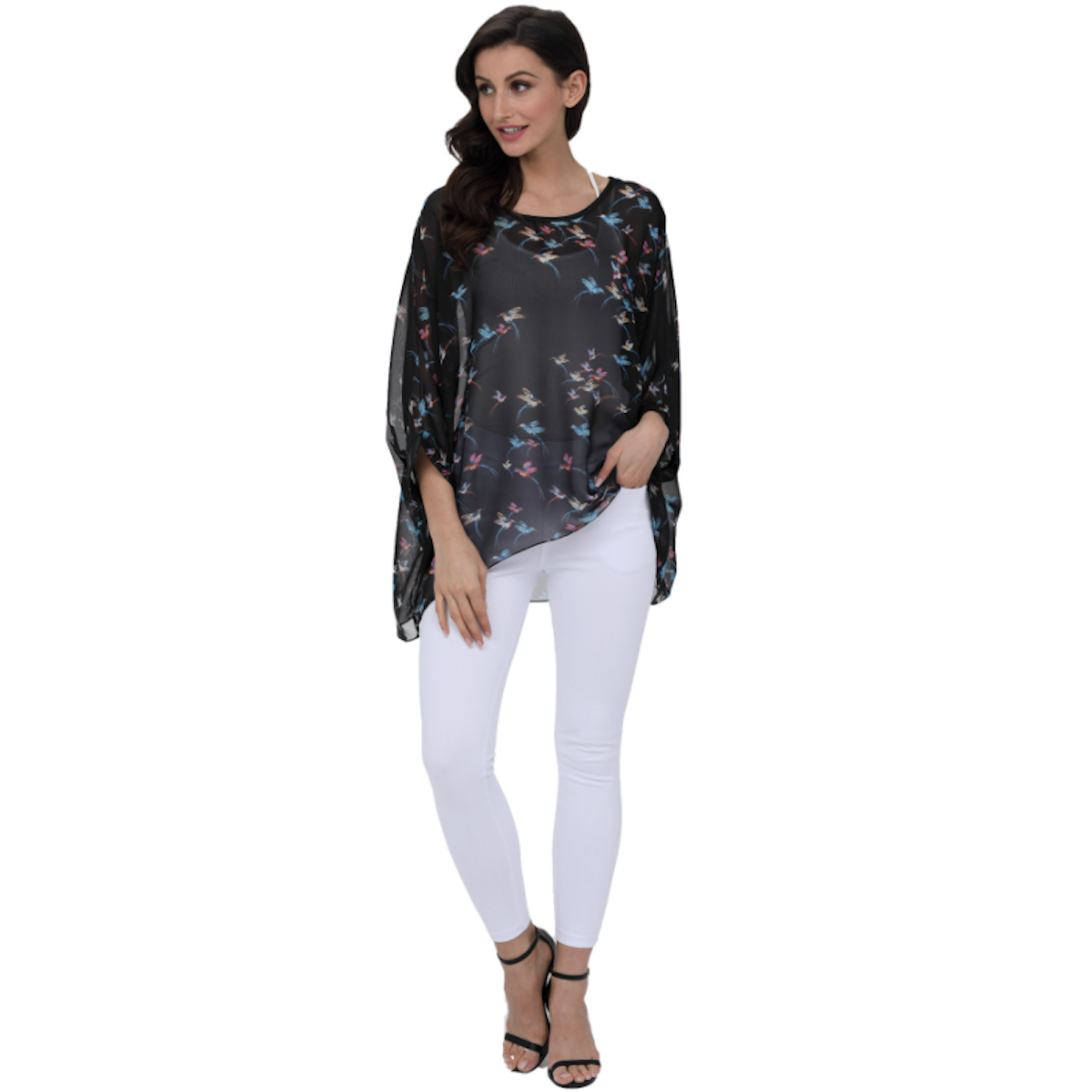 Womens Bird Print Chiffon Top