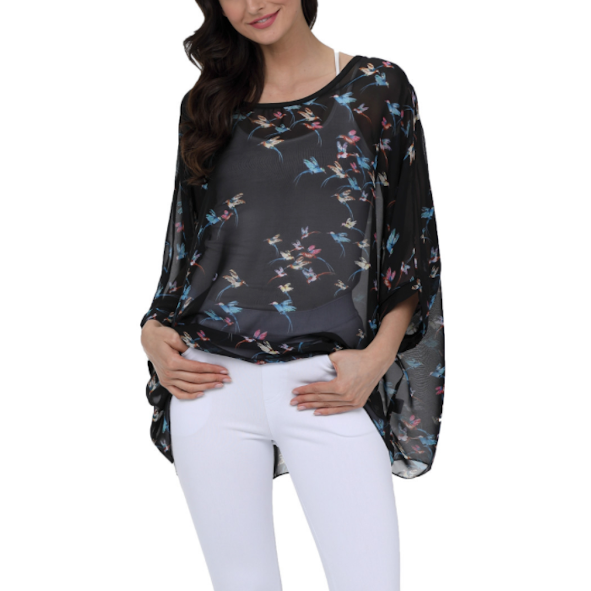 Womens Bird Print Chiffon Top