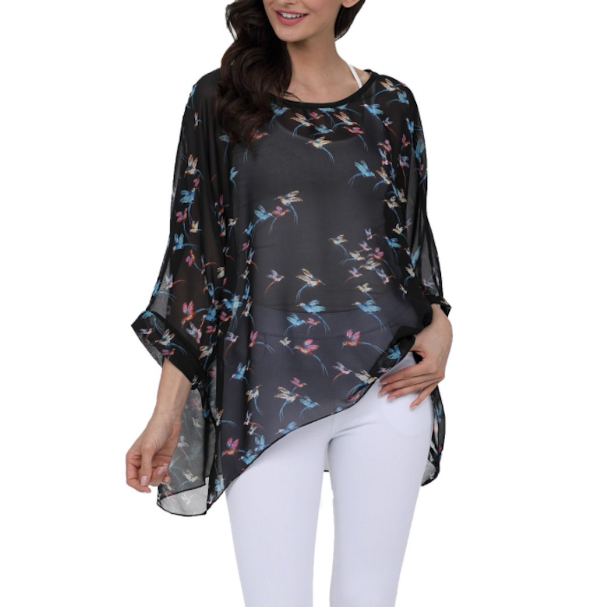 Womens Bird Print Chiffon Top