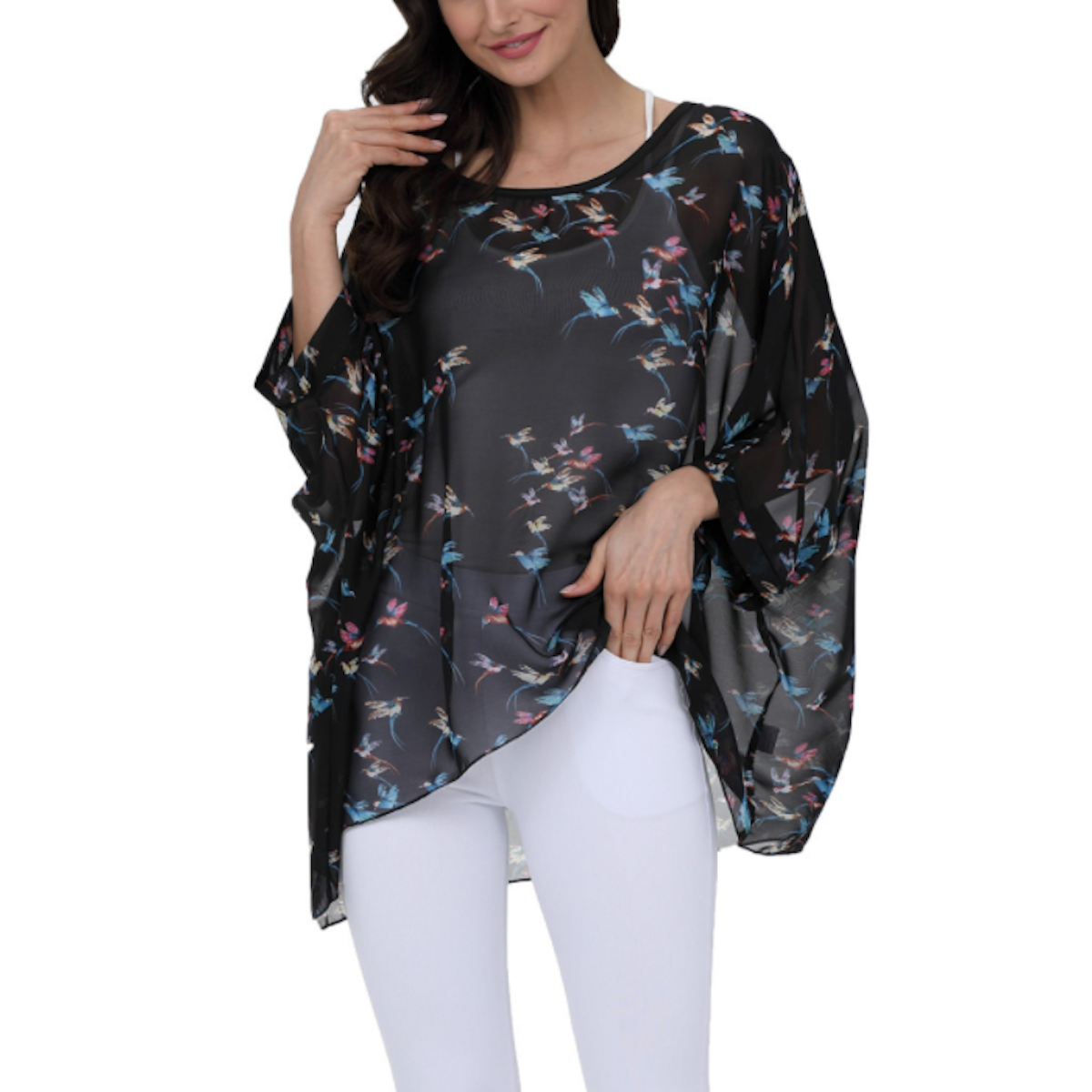 Womens Bird Print Chiffon Top