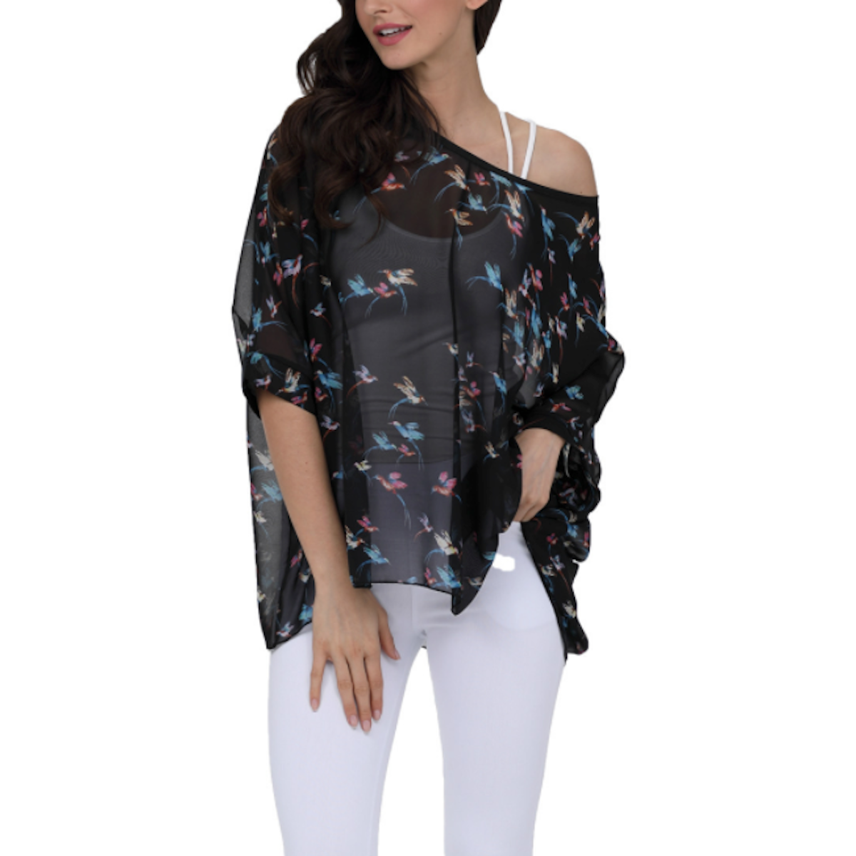 Womens Bird Print Chiffon Top