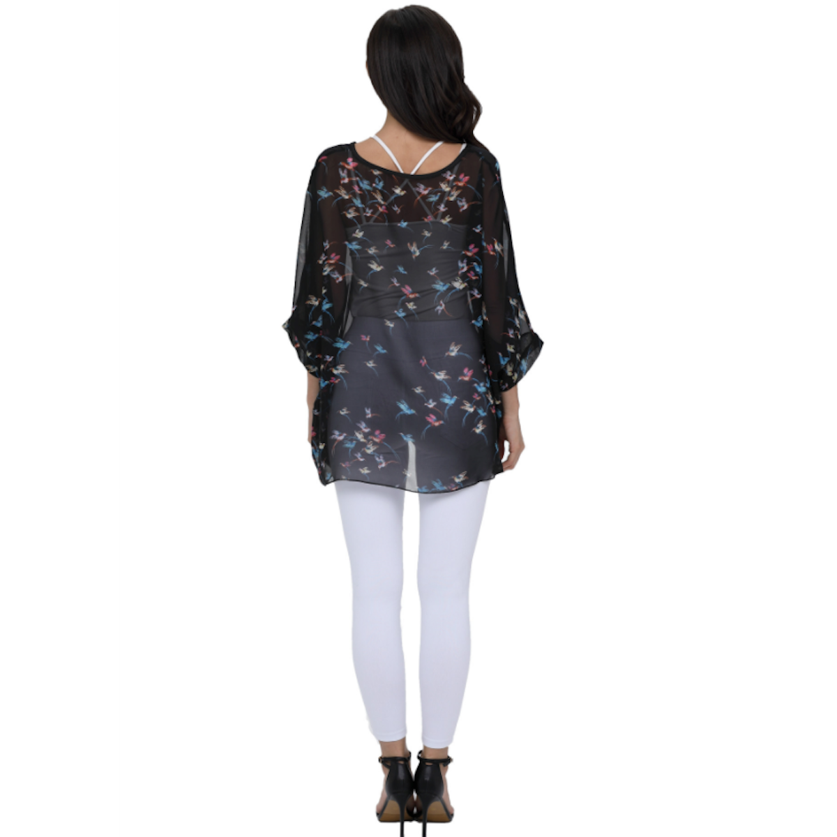 Womens Bird Print Chiffon Top