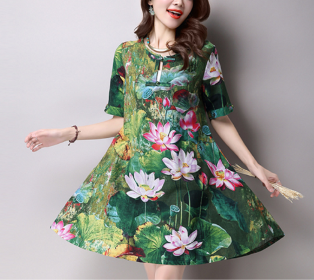 Casual Short Sleeve Floral Dress