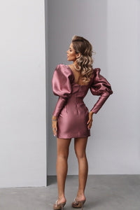 Viclans Taffeta Mini Pink Dress with Lantern Sleeves