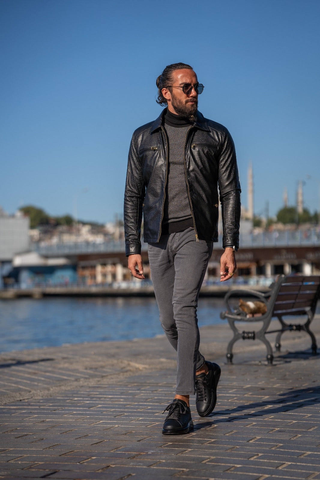 Bojoni Matera Slim Fit Leather Crocodile Style Jacket