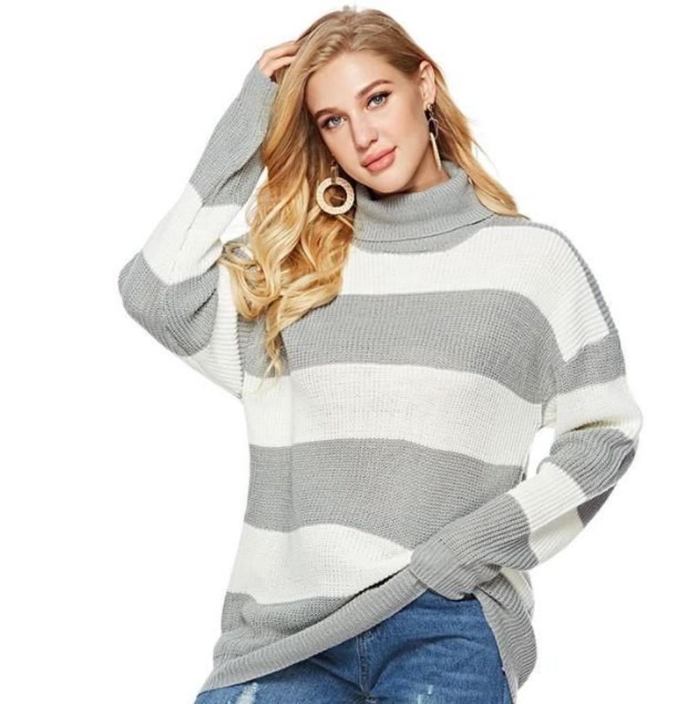 Womens Wide Striped Turtleneck Sweater