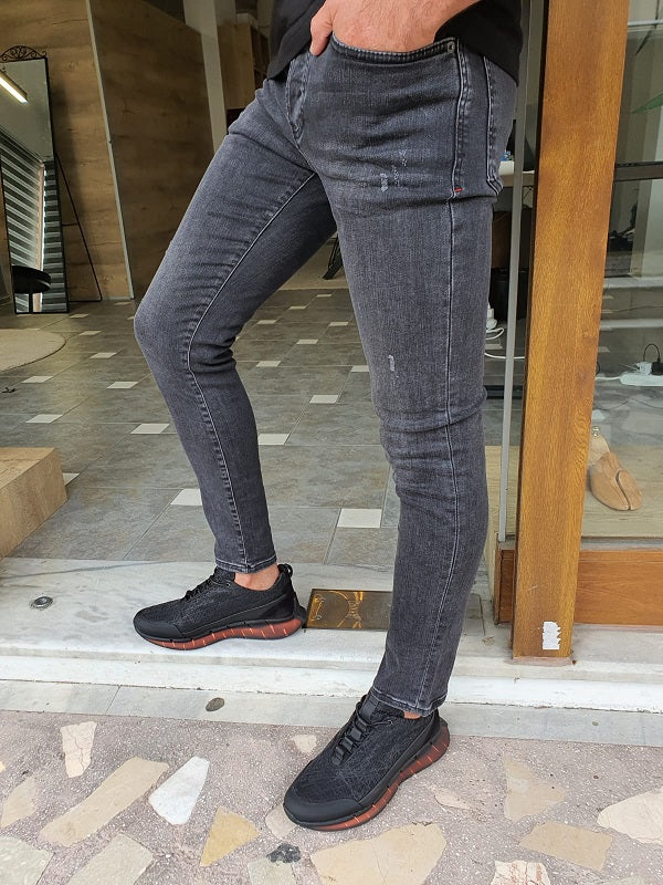 Forenzax Gray Slim Fit Ripped Jeans-baagr.myshopify.com-Pants-BOJONI