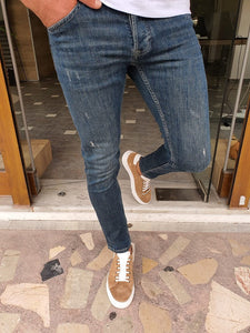 Forenzax Navy Blue Slim Fit Ripped Jeans-baagr.myshopify.com-Pants-BOJONI