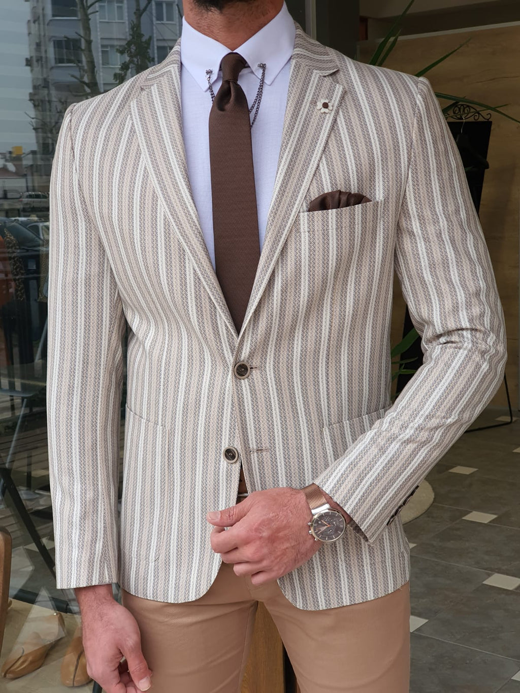 Larna White Slim Fit Striped Blazer-baagr.myshopify.com-blazers-BOJONI