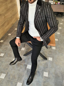 Paruri Black Slim Fit Striped Wool Long Coat-baagr.myshopify.com-Jacket-brabion