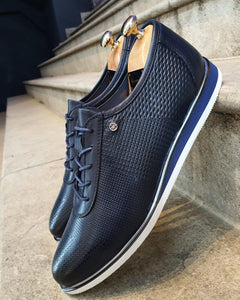 Annapolis Dark Blue Patterned Lace-Up Sneakers-baagr.myshopify.com-shoes2-BOJONI