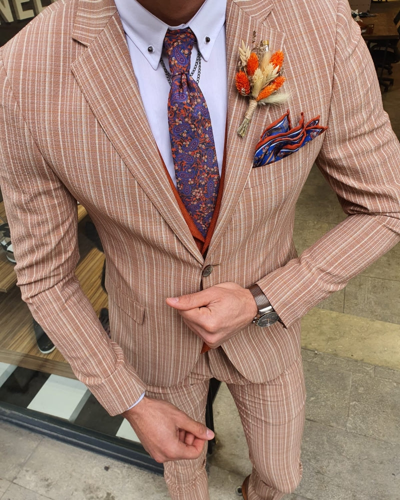 Bojo Bellingham Beige Slim Fit Pinstripe Suit-baagr.myshopify.com-suit-BOJONI