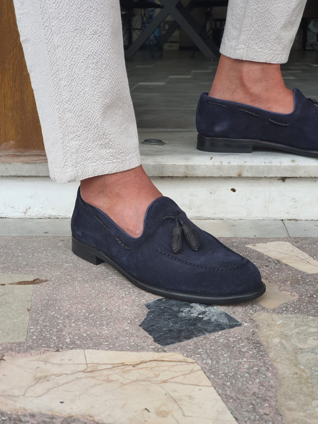 Monteri Navy Blue Suede Tassel Loafers-baagr.myshopify.com-shoes2-brabion