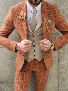 Verno Bellingham Orange Slim Fit Check Suit-baagr.myshopify.com-suit-BOJONI
