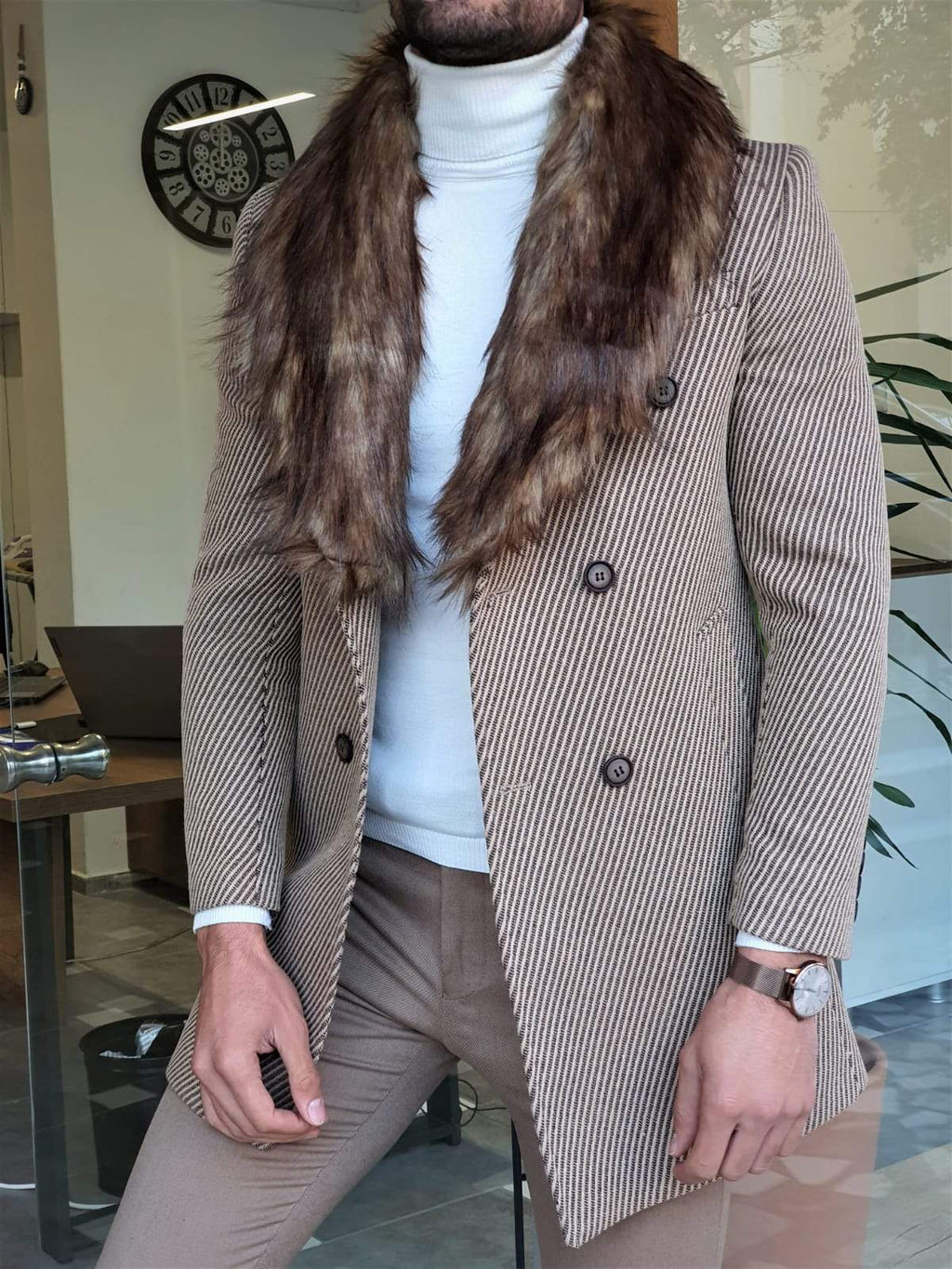 Paruri Camel Slim Fit Wool Long Coat-baagr.myshopify.com-Jacket-brabion