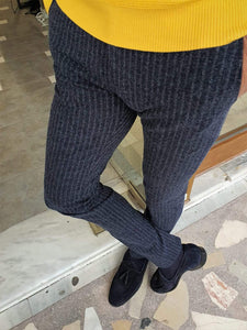 Paruri Navy Blue Slim Fit Striped Pants-baagr.myshopify.com-Pants-brabion