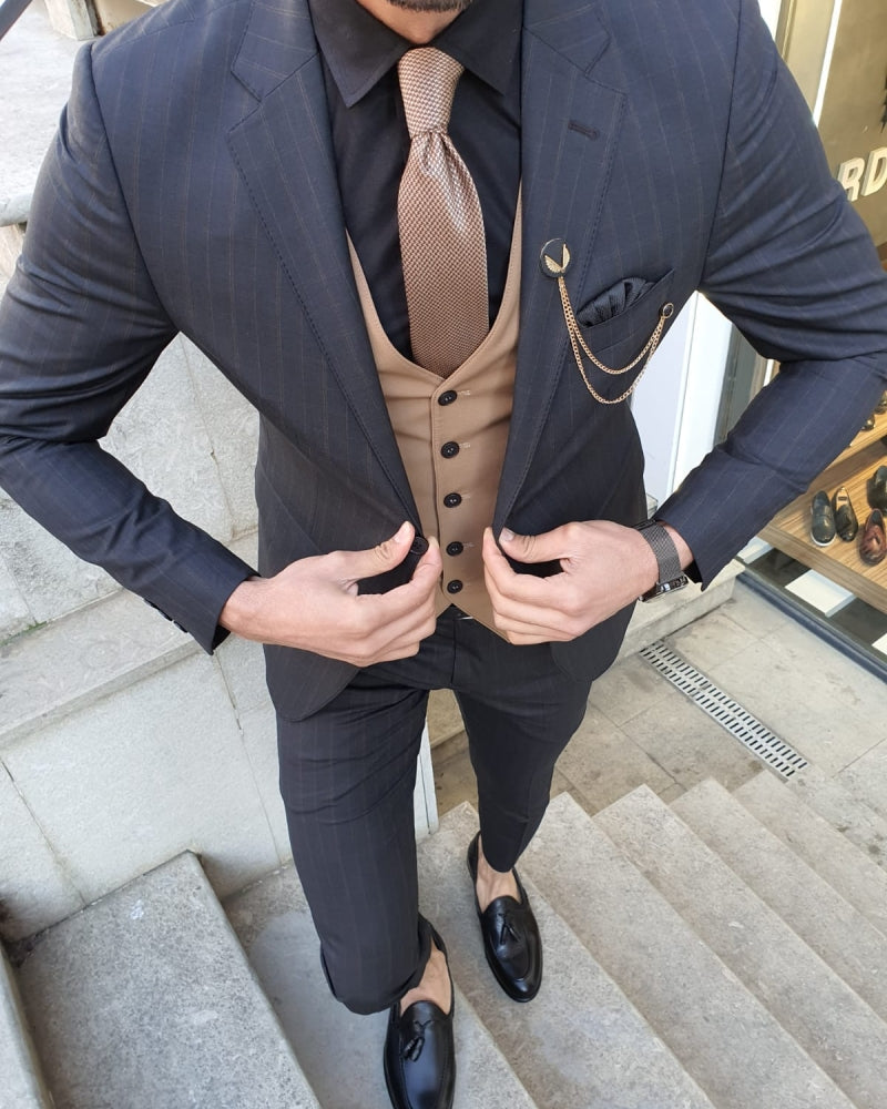 Grassano Camel Slim Fit Plaid Suit-baagr.myshopify.com-suit-BOJONI