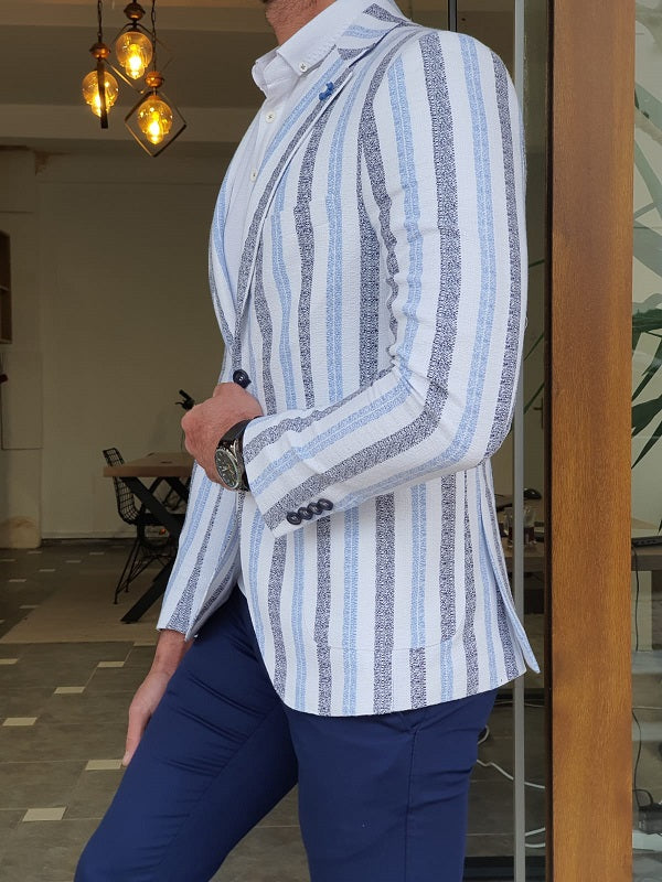 Larna Blue Slim Fit Striped Cotton Blazer-baagr.myshopify.com-blazers-BOJONI