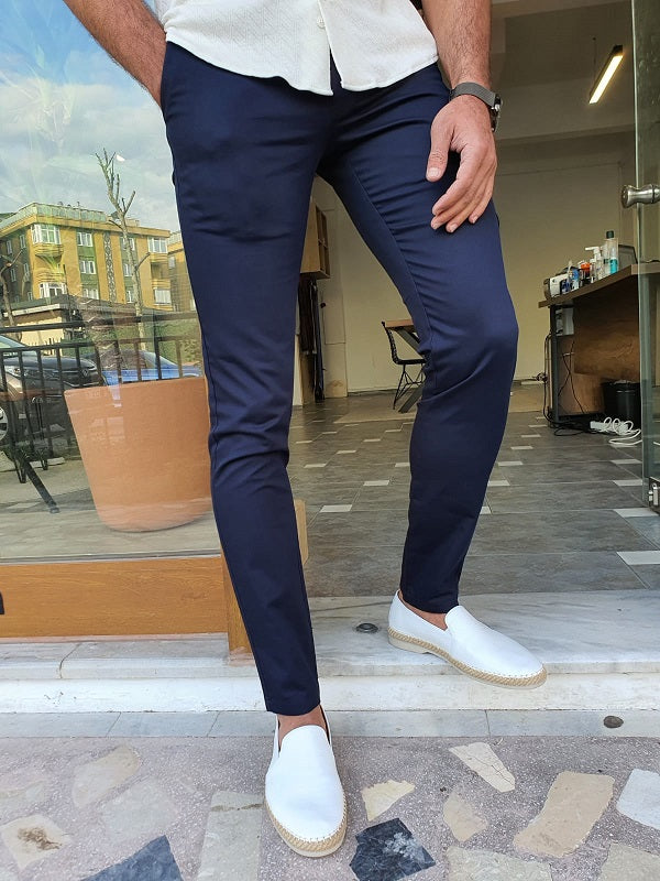 Mantova  Dark Blue Slim Fit Cotton Pants-baagr.myshopify.com-Pants-BOJONI