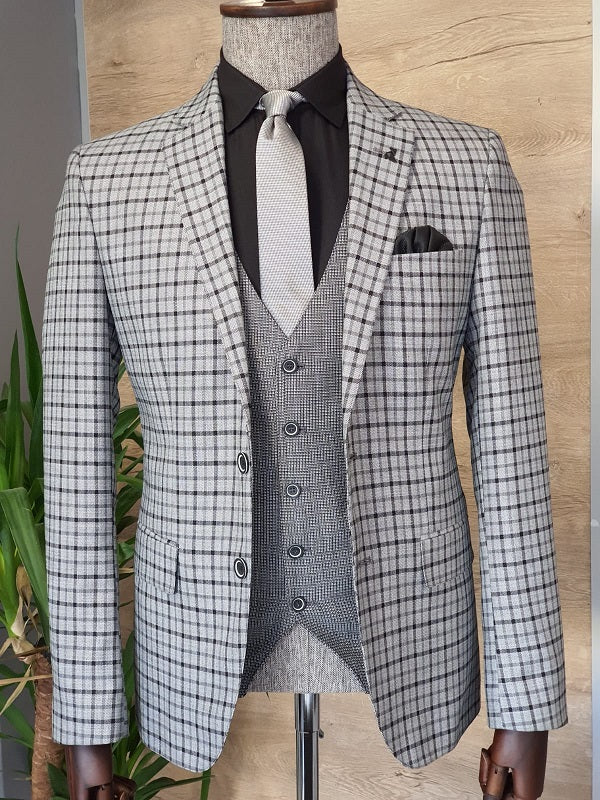 Forenzax Gray Slim Fit Plaid Suit-baagr.myshopify.com-suit-BOJONI