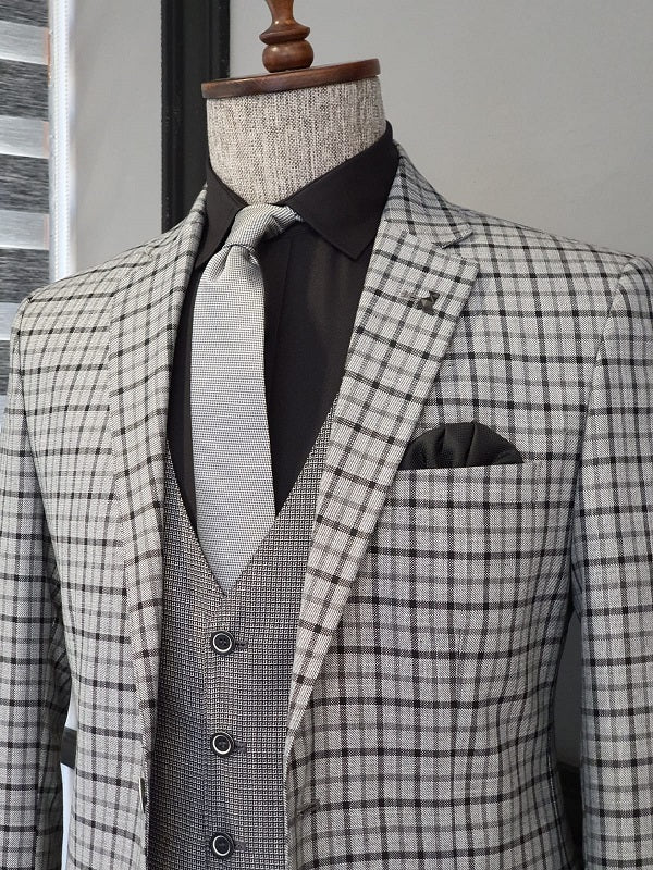 Forenzax Gray Slim Fit Plaid Suit-baagr.myshopify.com-suit-BOJONI