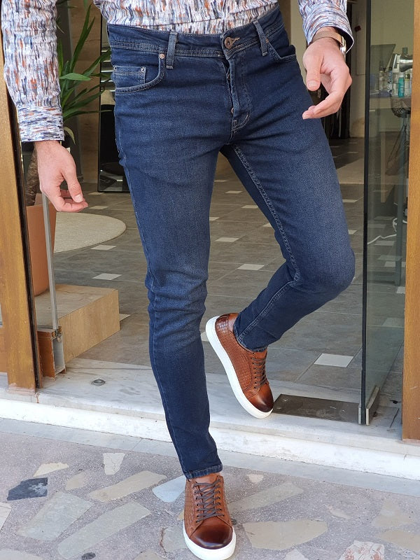 Bastoni Navy Blue Slim Fit Jeans-baagr.myshopify.com-Pants-BOJONI