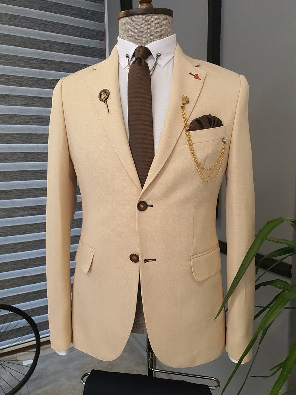 Elche Beige Slim Fit Notch Lapel Cotton Suit-baagr.myshopify.com-suit-BOJONI