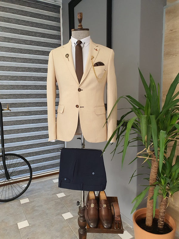 Elche Beige Slim Fit Notch Lapel Cotton Suit-baagr.myshopify.com-suit-BOJONI