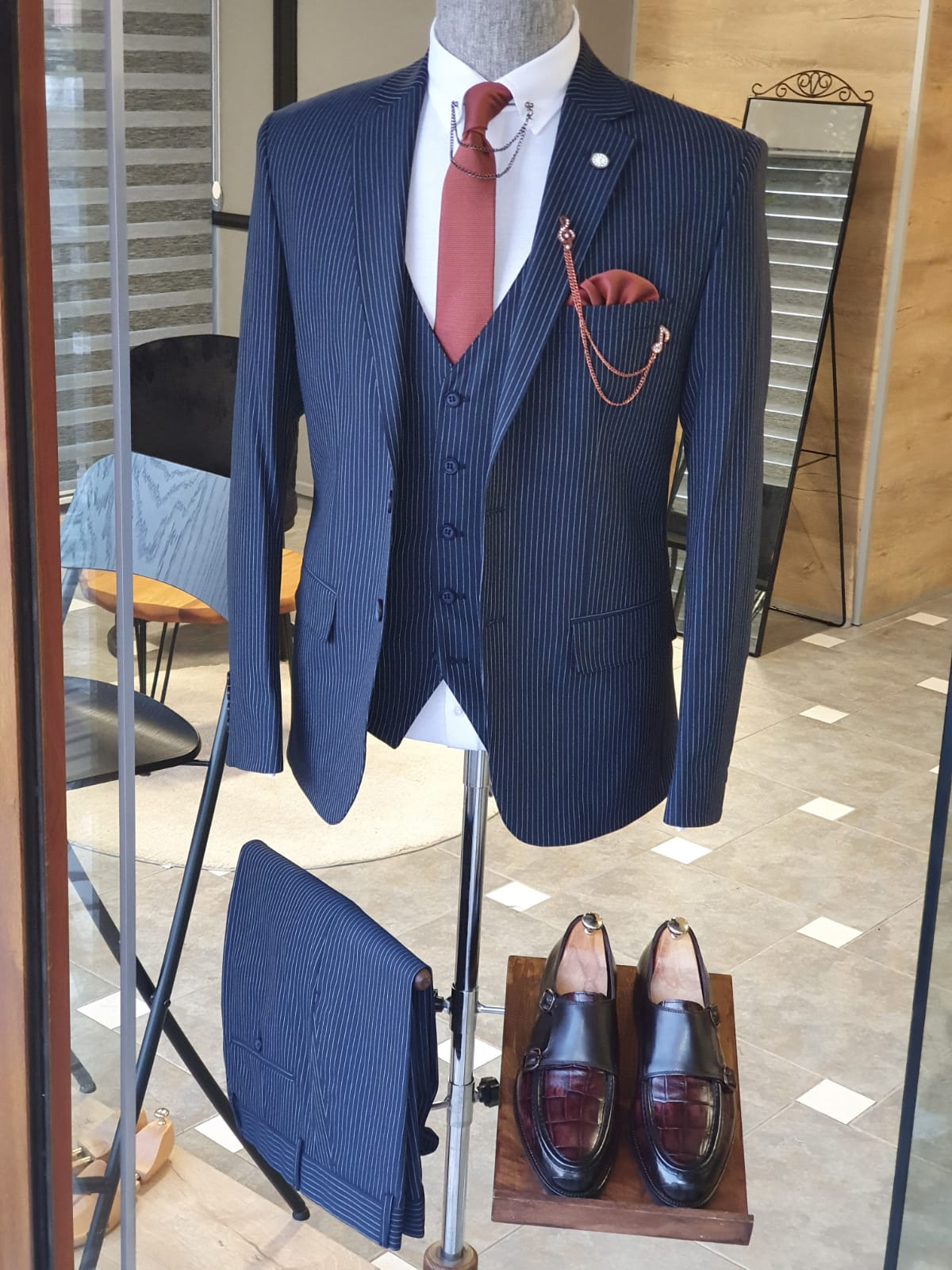 Argeli Navy Blue Slim Fit Pinstripe Suit-baagr.myshopify.com-suit-BOJONI