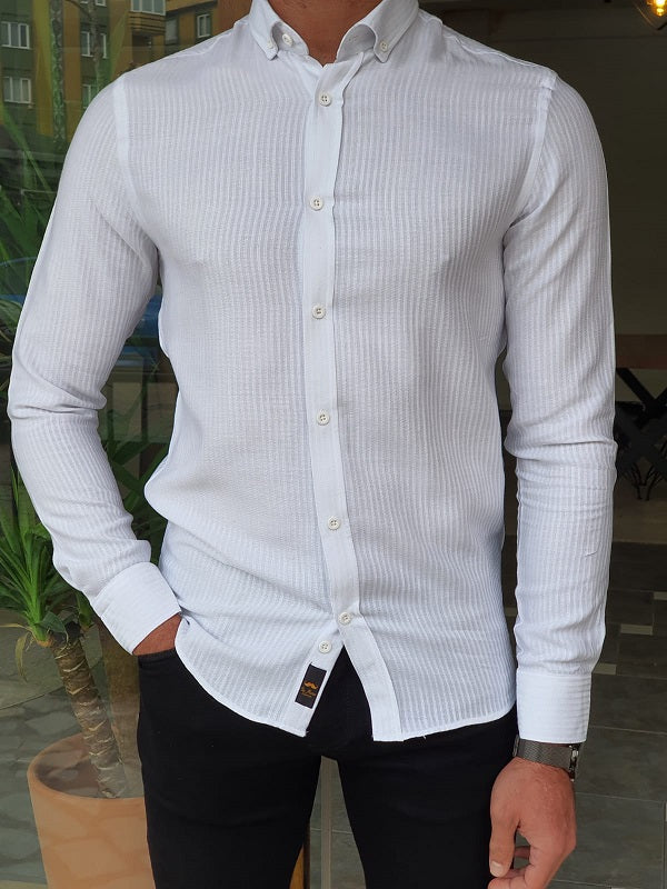 Mantova White Slim Fit Long Sleeve Striped Cotton Shirt-baagr.myshopify.com-Shirt-BOJONI