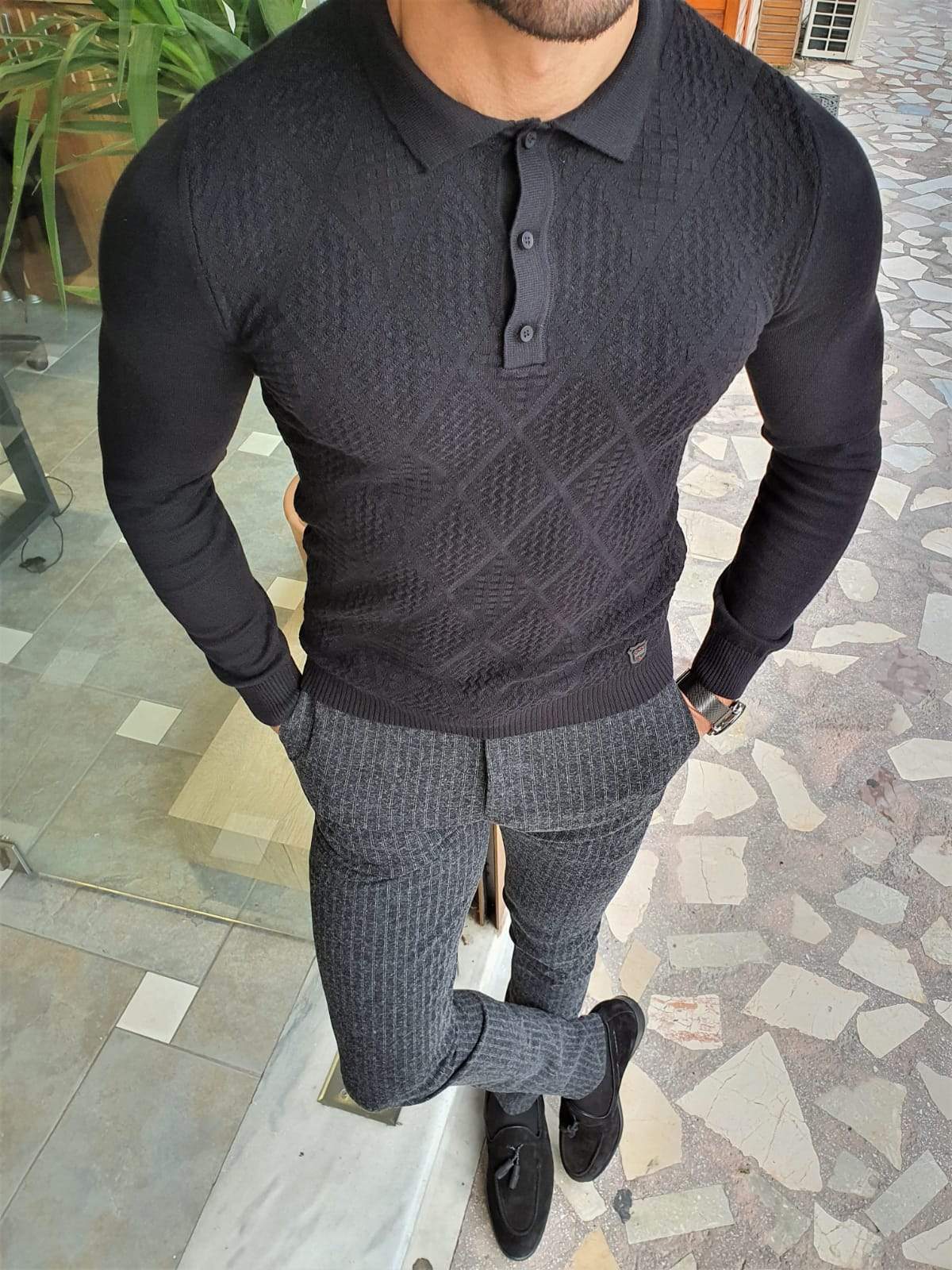 Elko Black Slim Fit Collar Sweater-baagr.myshopify.com-sweatshirts-BOJONI