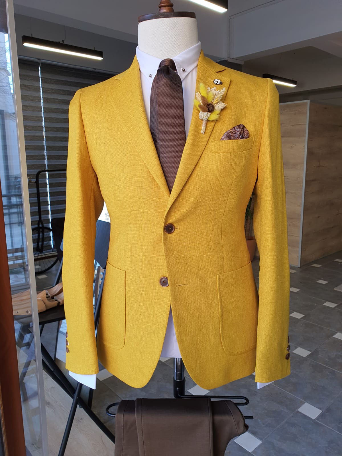 Argeli Yellow Slim Fit Cotton Suit-baagr.myshopify.com-suit-BOJONI