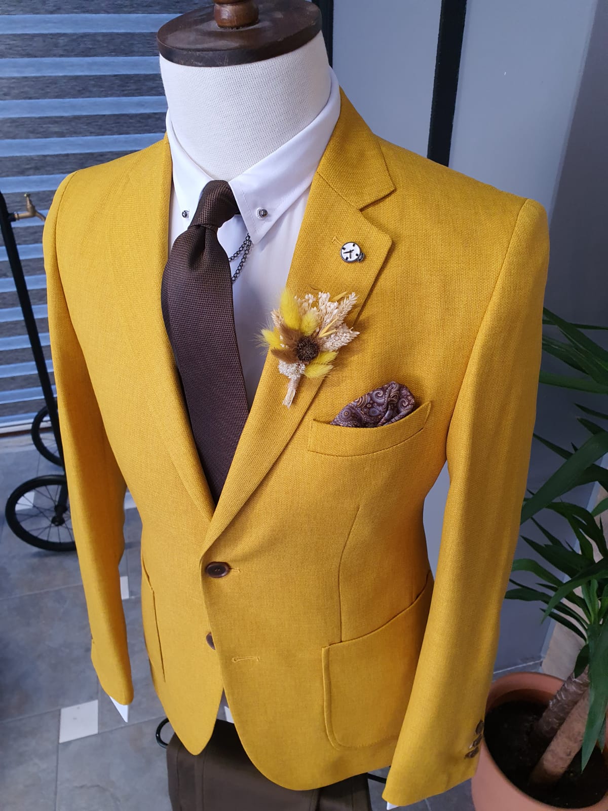 Argeli Yellow Slim Fit Cotton Suit-baagr.myshopify.com-suit-BOJONI
