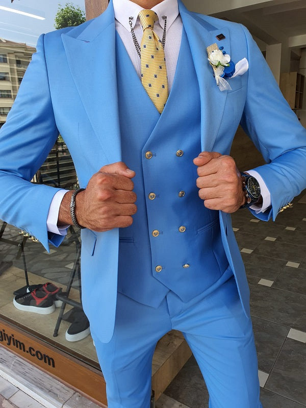 Boston Blue Slim Fit Peak Lapel Wool Suit-baagr.myshopify.com-suit-BOJONI