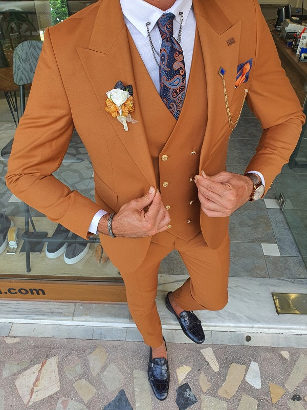 Boston Tile Brown Slim Fit Peak Lapel Wool Suit-baagr.myshopify.com-suit-BOJONI